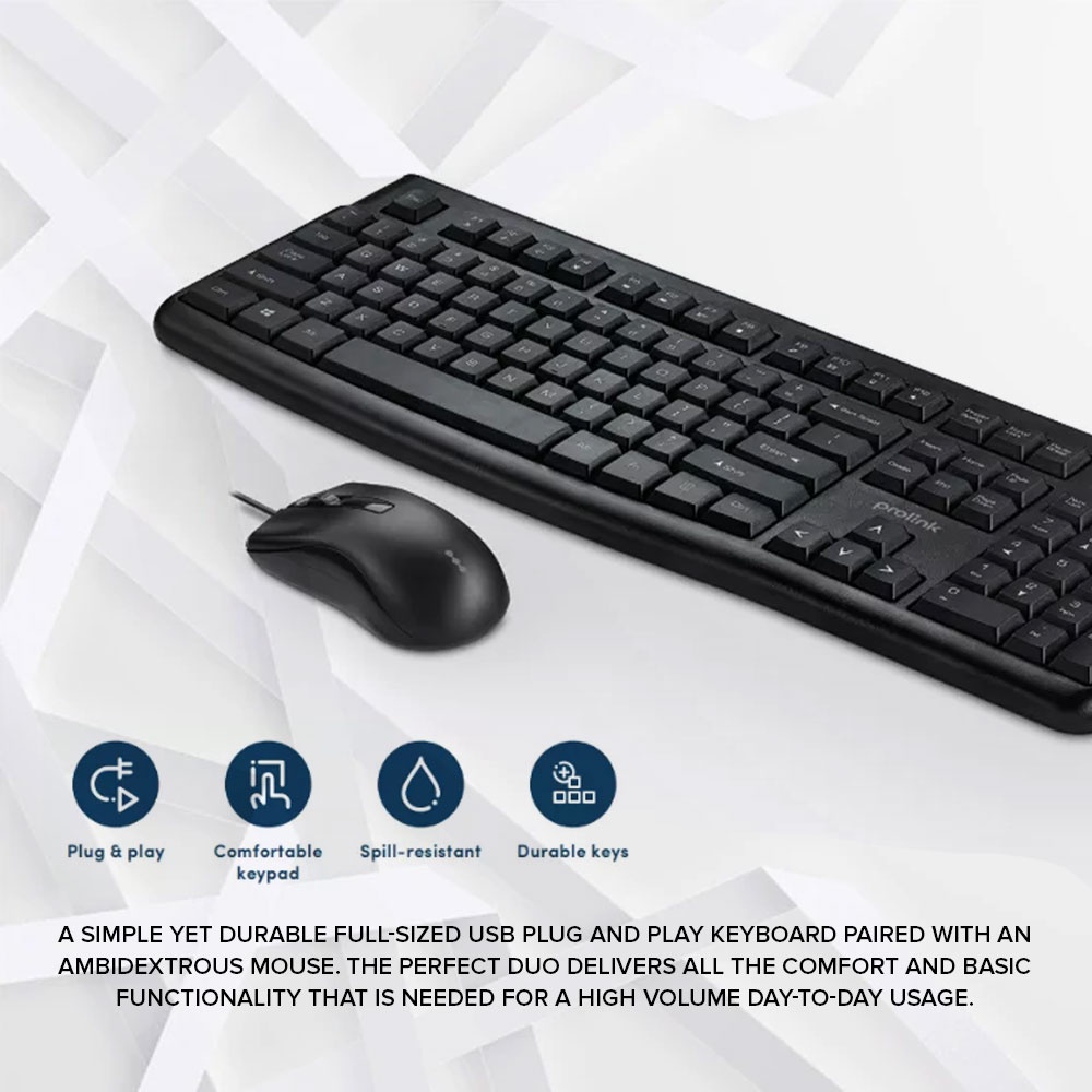 EasyPC | Prolink PCCM-2003 keyboard and mouse combo set| Black| wired ...