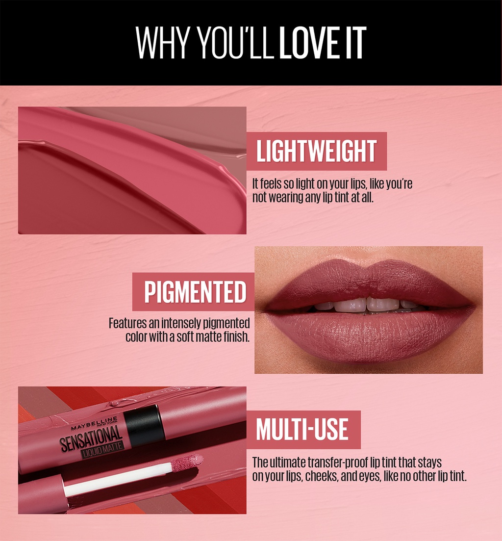 Maybelline Sensational Liquid Matte Lip Tint - Long lasting ...