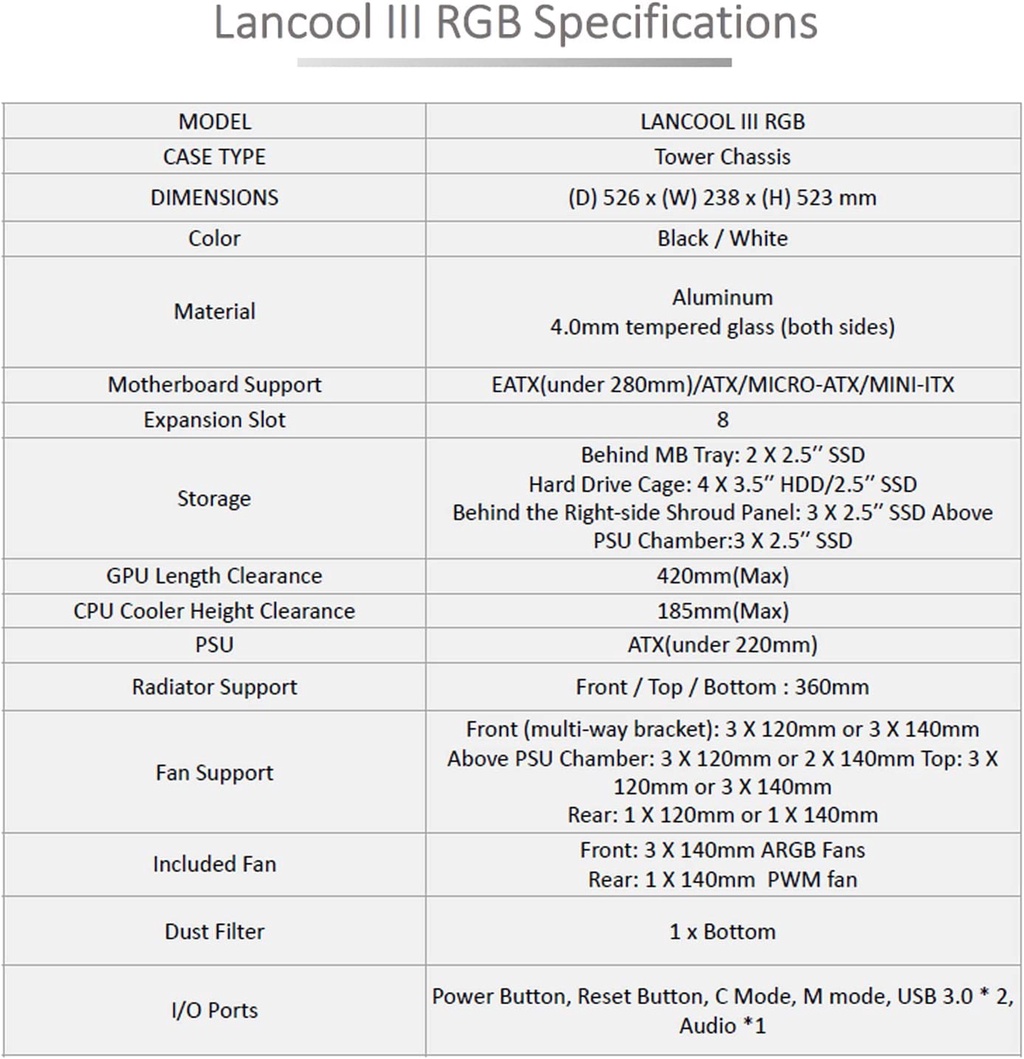 Lian Li Lancool III Mesh RGB PC Desktop EATX Gaming Casing - Type C ...