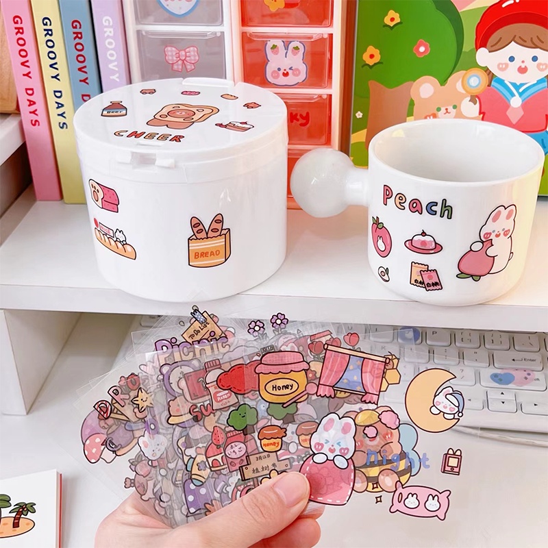 20 Sheets Cartoon Transparent Waterproof PET Stickers Student Lovely ...