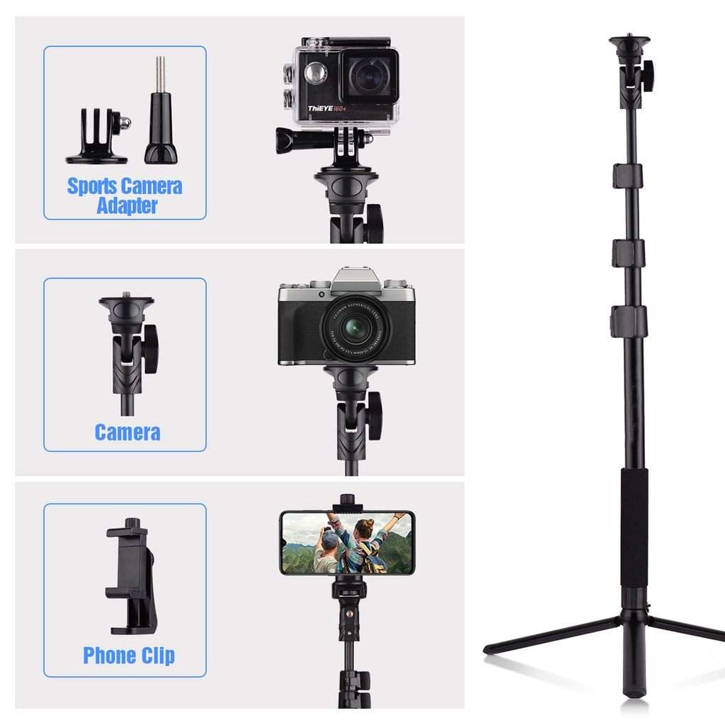 Treppiede Selfie Stick Andoer DB0018 2 In 1 – Estendibile Fino A 160 Cm, Telecomando Wireless, Supporto 360°, Leggero E Portatile - 3