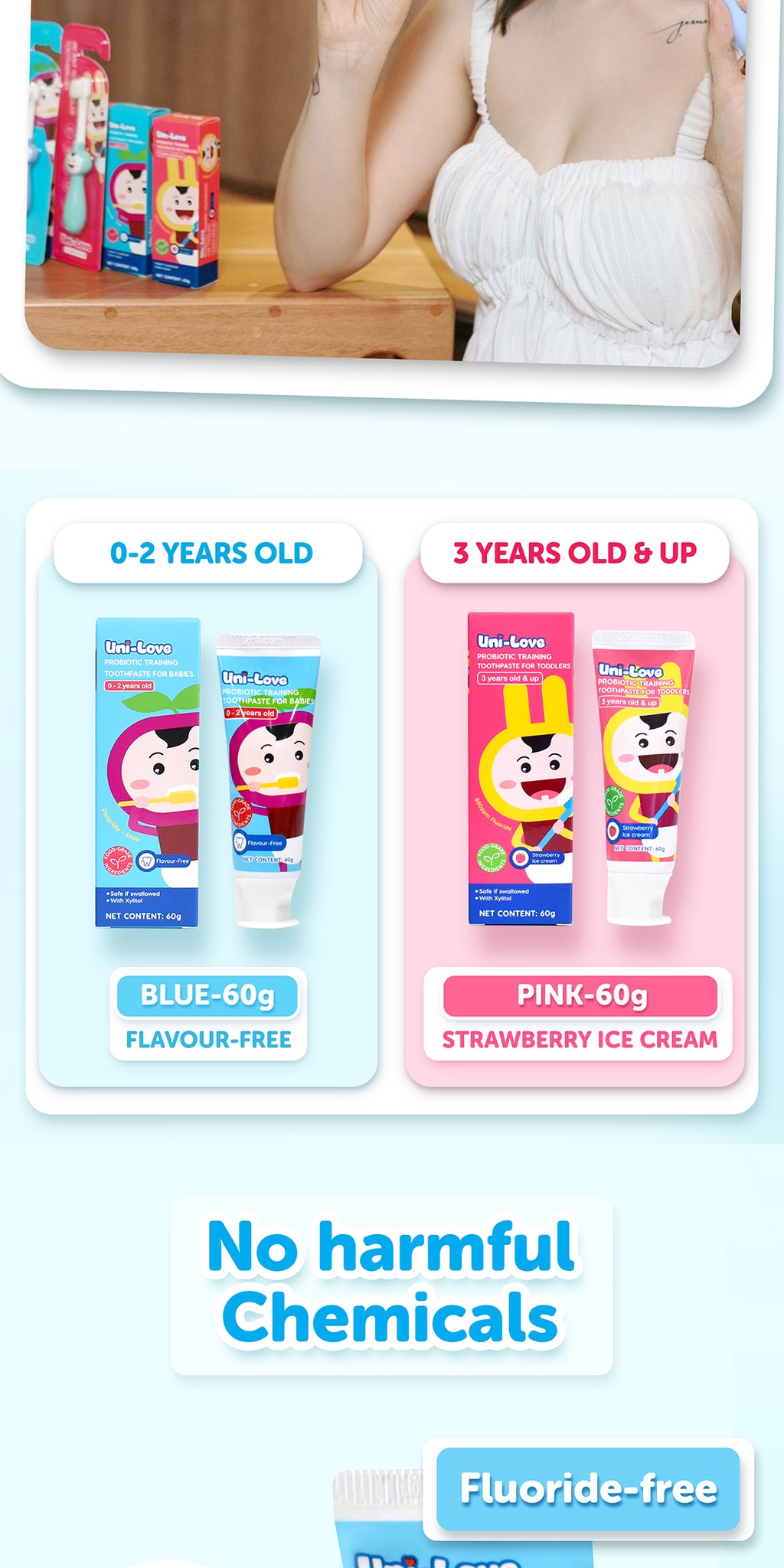 UniLove Probiotic Training Toothpaste FlavourFree (02 Years Old