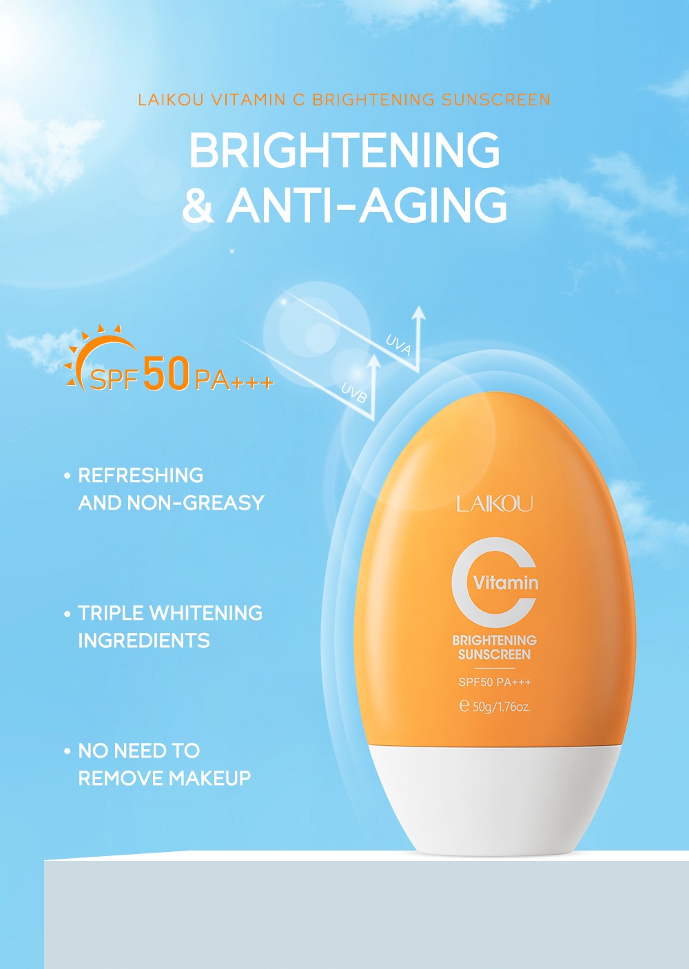 Laikou Vitamin C Sunscreen Brightening Uv Sunblock Spf50 Pa+++ 50G Sg 11134202 23010 Jyrear0Tc1Lv7E