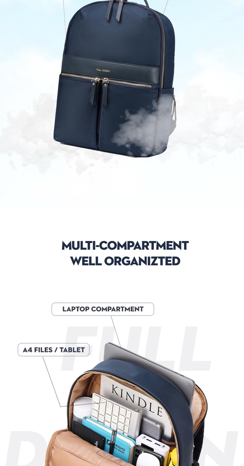 FULL DESIGN Women Laptop Backpack Casual Waterproof School Bag 14/15.6 ...