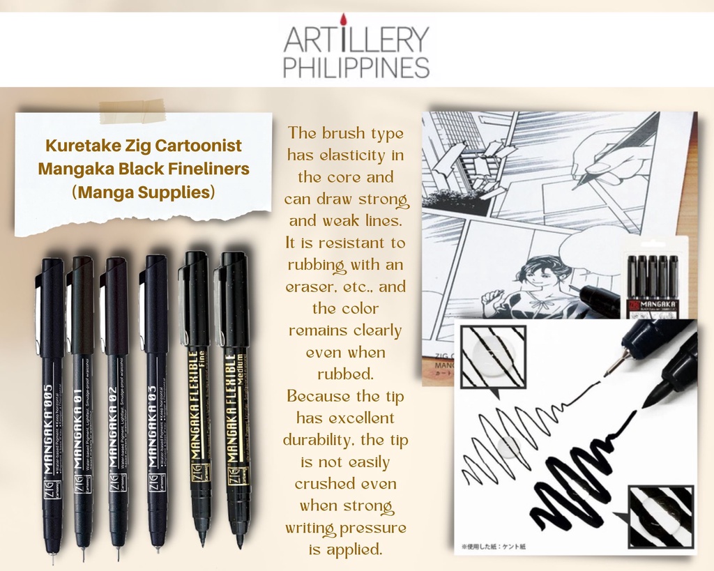 Kuretake ZIG Cartoonist Mangaka Fineliners [Black] Manga Supplies