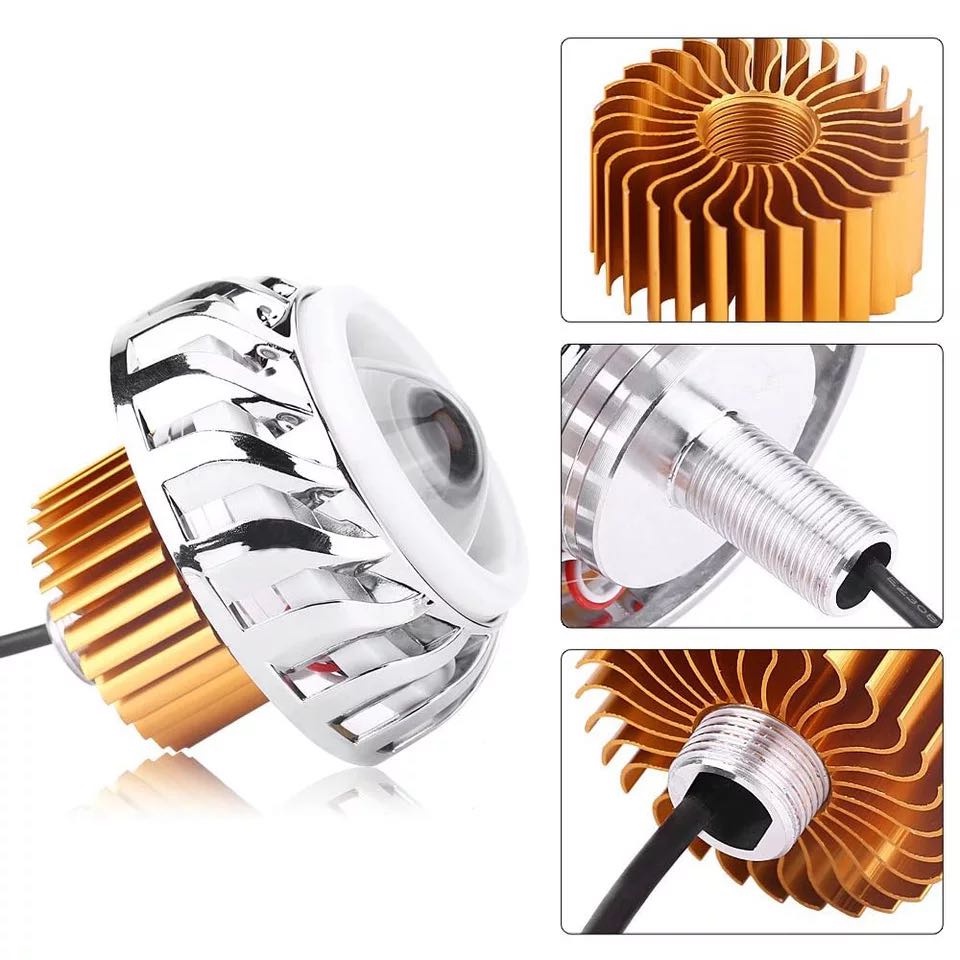 Motorcycle 12V-85V Projector Head Light Hi/Lo Beam LED Angel Devil Eye ...