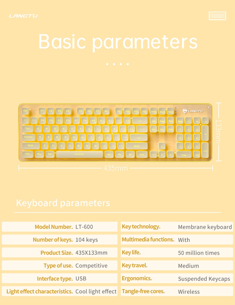 LANGTU Wireless Keyboard And Mouse Set LT600 2.4G Full-Size ...