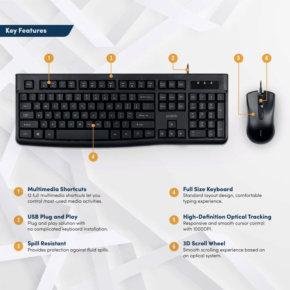 EasyPC | Prolink PCCM-2003 keyboard and mouse combo set| Black| wired ...