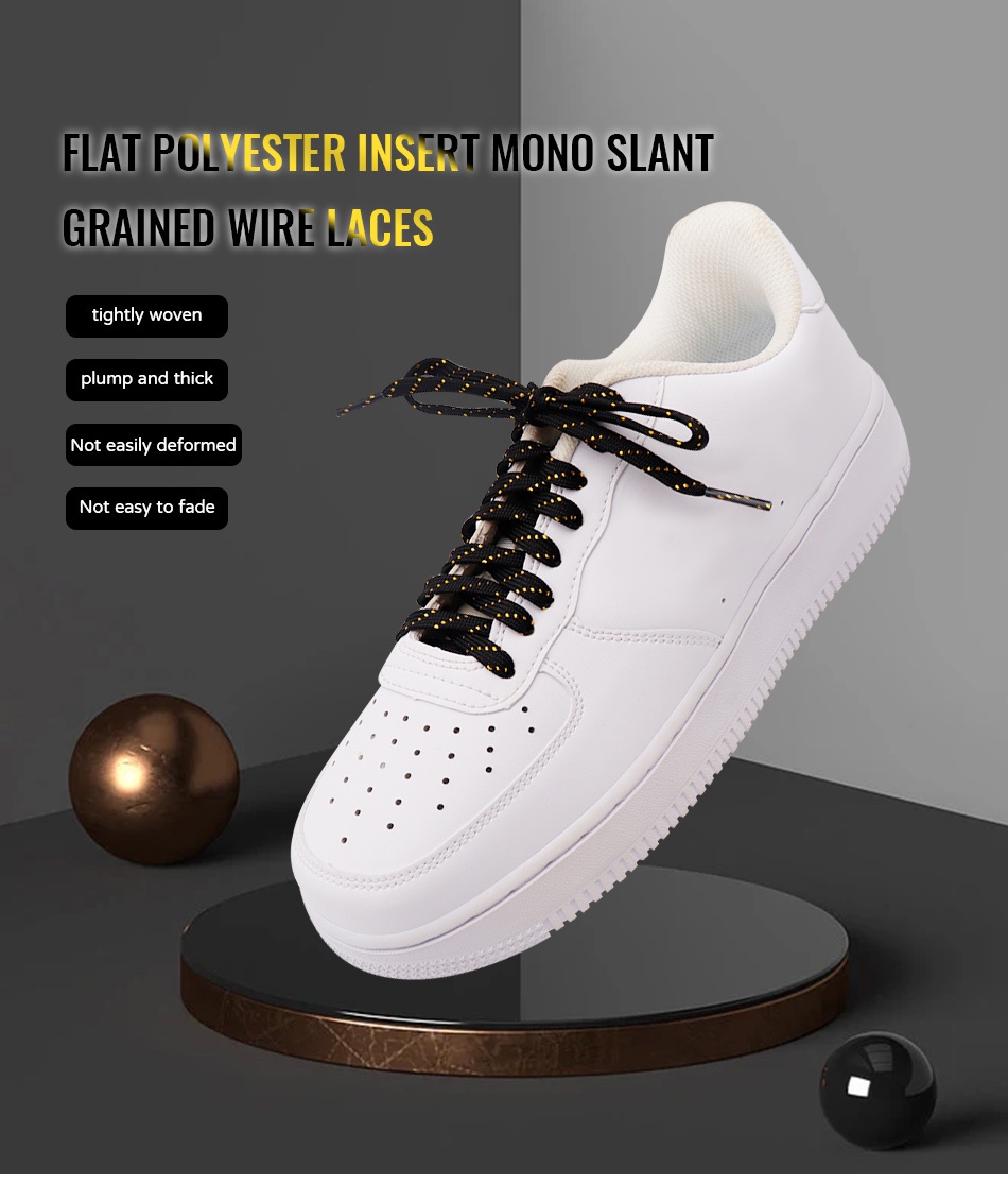 1 Pair of Two-tone Gold Silk Speckled Laces Elastic Black White Flat ...