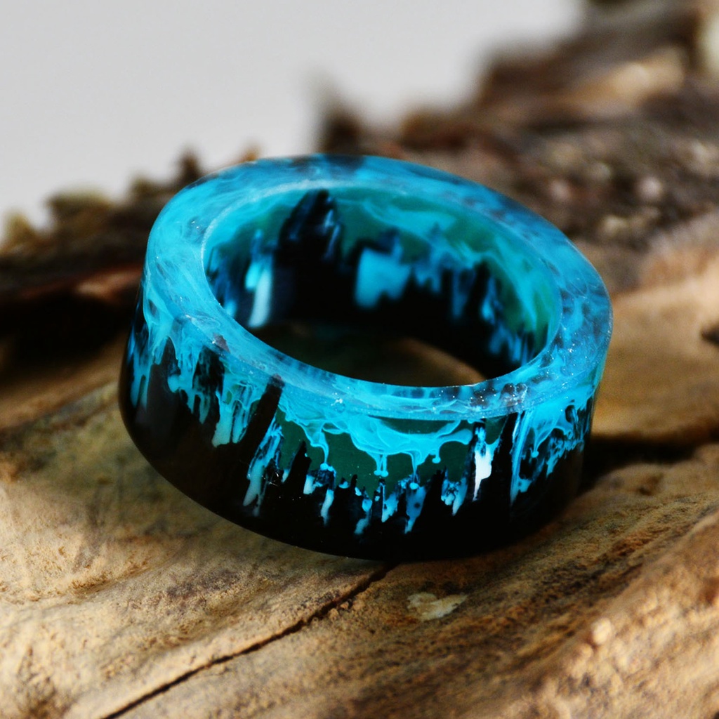 2023 NEW Blue Resin Rings for Women Men Wood Resin Landscape Ring Male ...