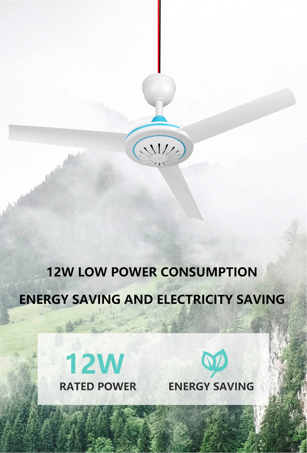NSS solar DC 12v ceiling fan 15W 250mm to 12W 700mm 3-blade ceiling fan ...