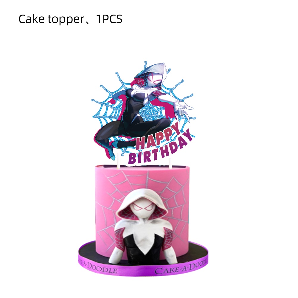 Female Spider Man Gwen Theme Birthday Party Decor Banner Cake Flag ...