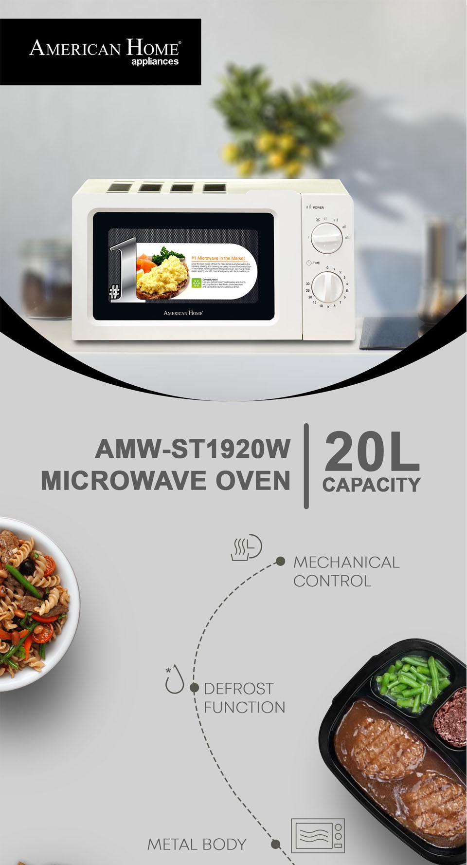 American Home AMW-ST1920W 20Liters Microwave Gray Interior | Shopee ...