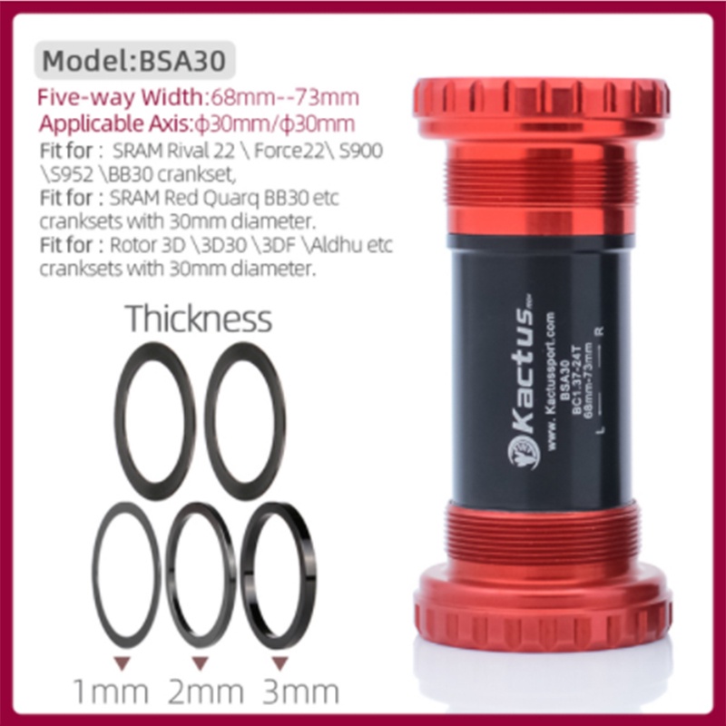 KACTUS Bicycle Bottom Bracket BSA Thread Kit Road MTB Bike Frame 68/73 ...