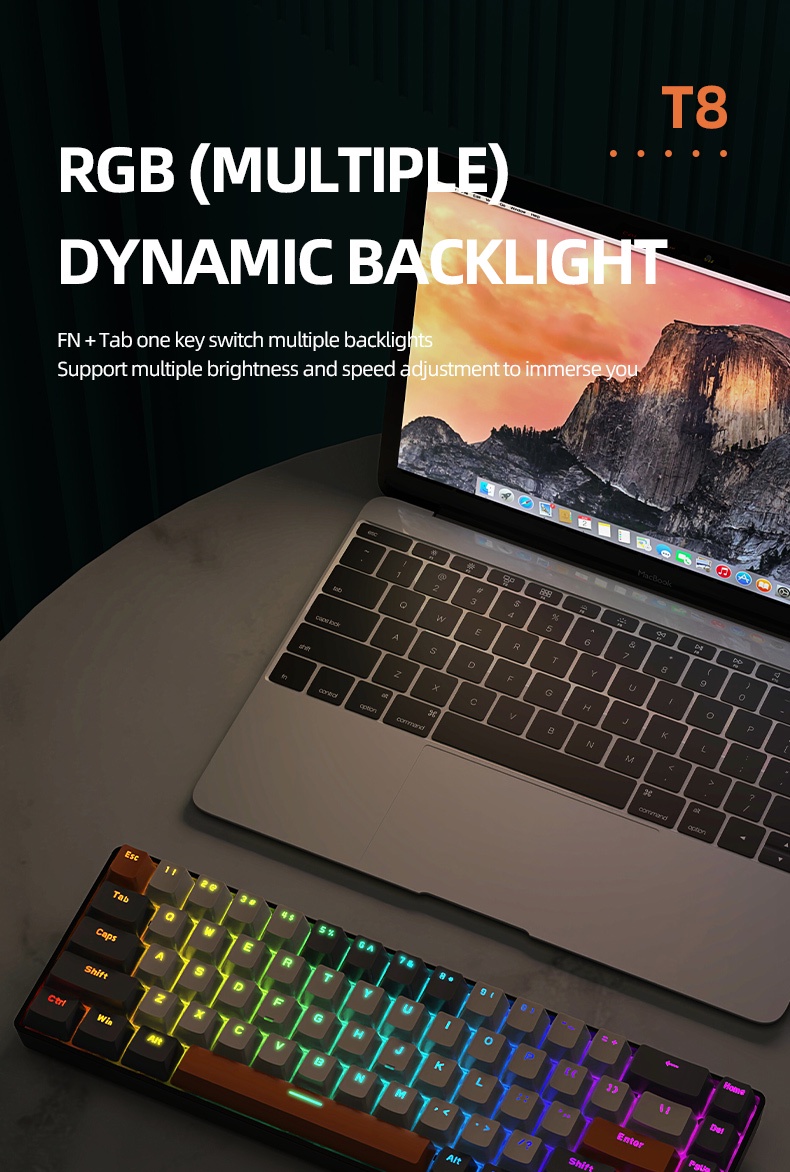 Ziyoulang T8 RGB 68 Keys Mechanical Keyboard Type-C Wired Gaming ...