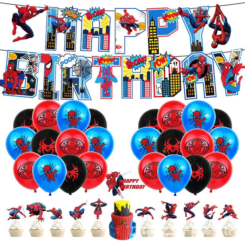 Spiderman Balloons Set 24 Balloons In Mixed Colors Red Blue And Black ...