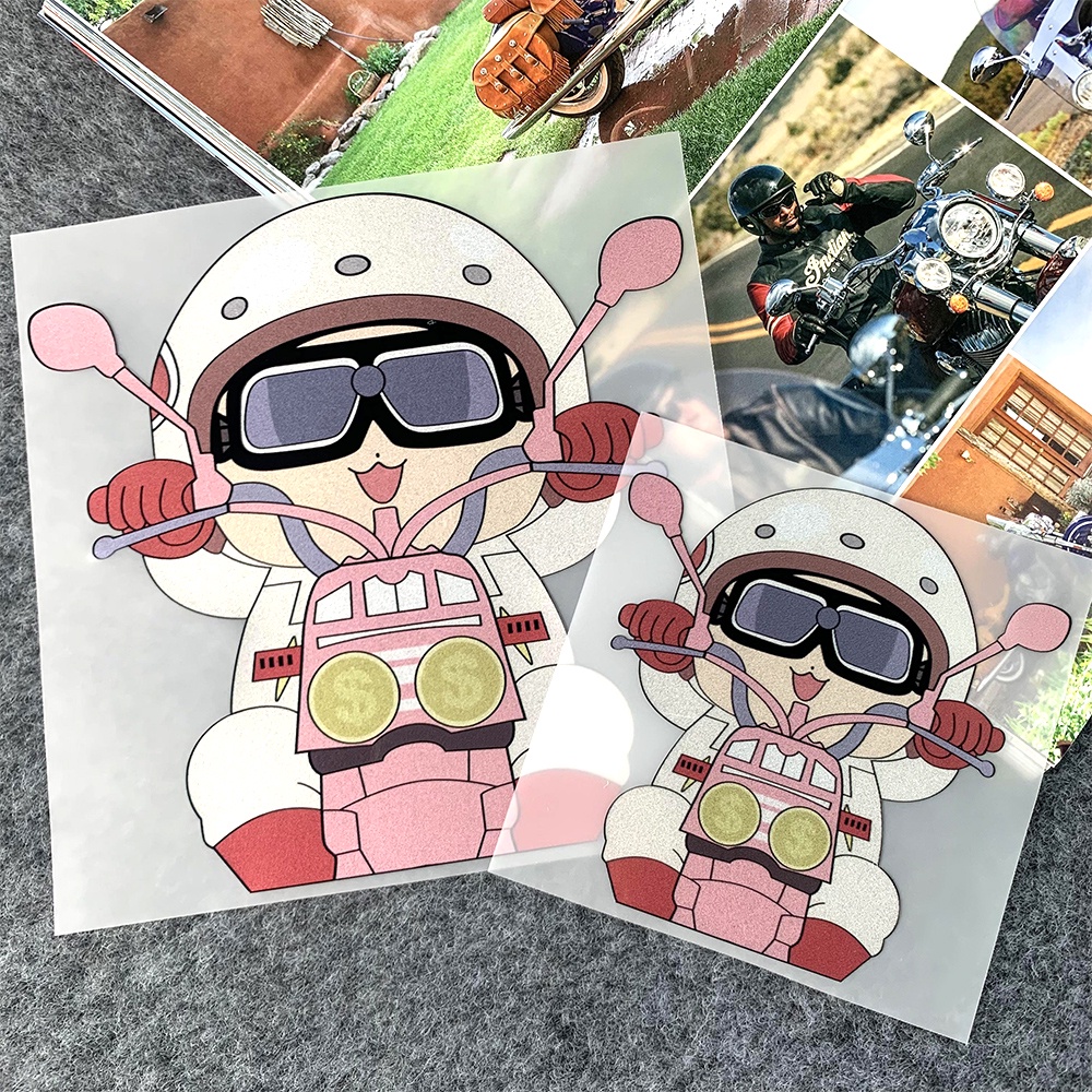 Motorcycle Girl Boy Cute Reflective Sticker Riding Forward Bike ...