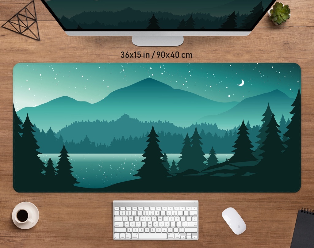 Green forest Desk Mat mountains Mousepad, Japanese hills nature