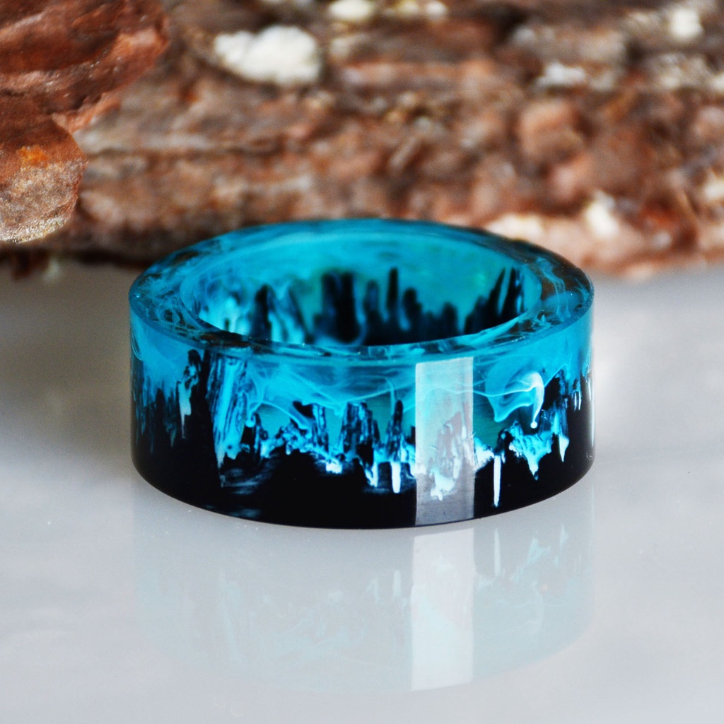 2023 NEW Blue Resin Rings for Women Men Wood Resin Landscape Ring Male ...