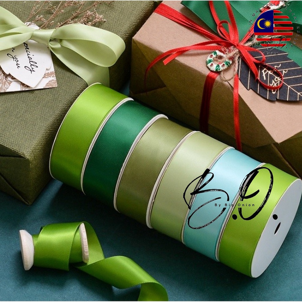 GREEN HIJAU Tua 5 Meter 2.5cm 3.8cm 5cm Premium Double Faced Satin ...