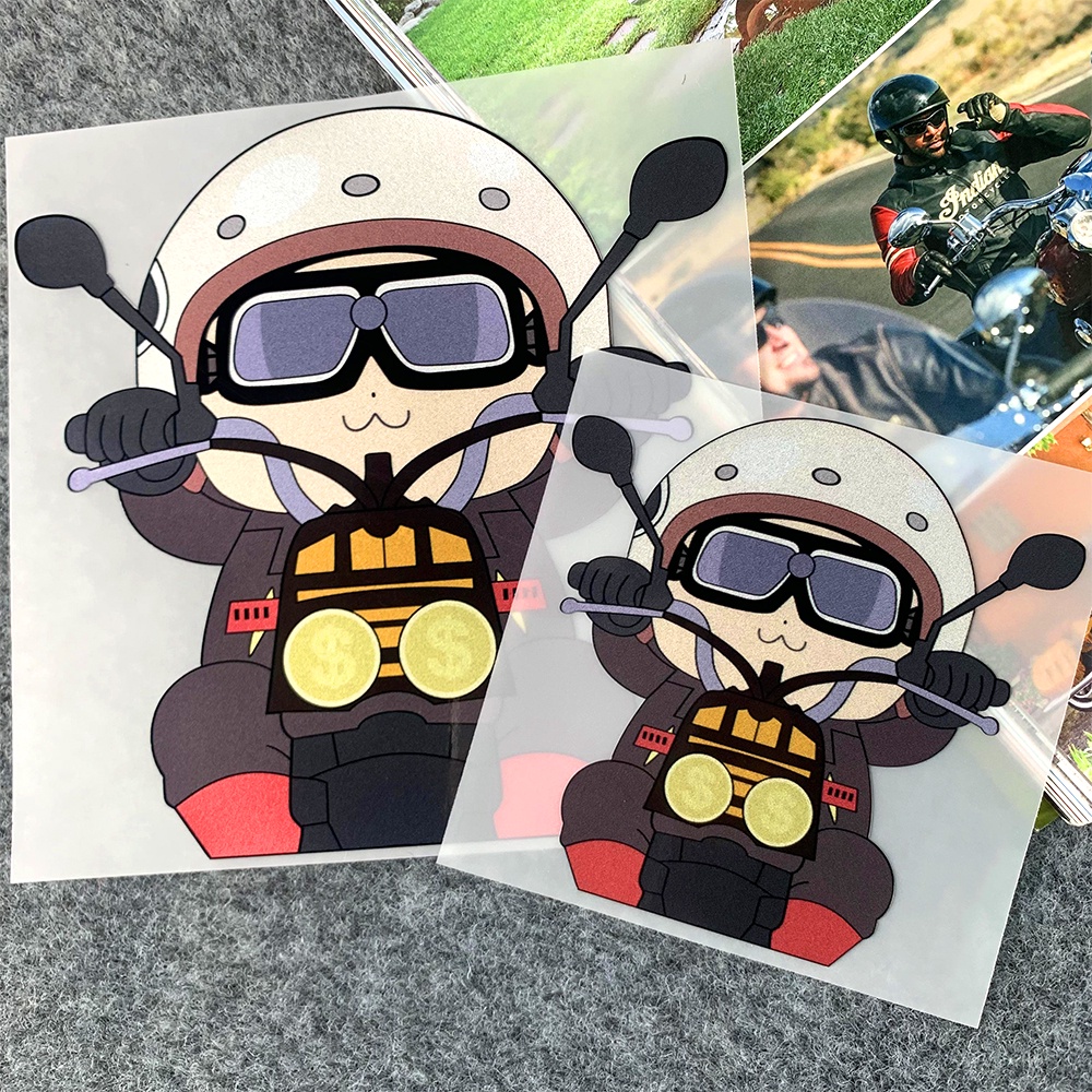 Motorcycle Girl Boy Cute Reflective Sticker Riding Forward Bike ...