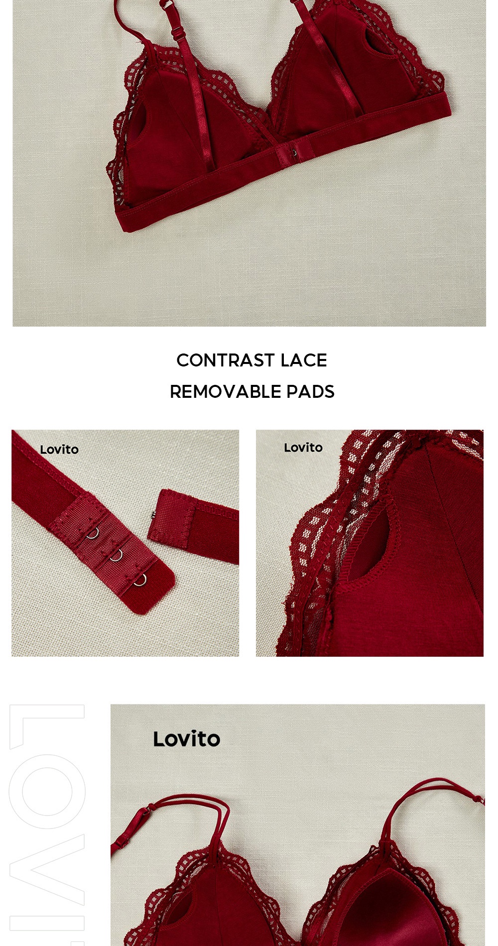 (Essential Item) Cute Basic 3/4 Coverage Contrast Lace Skinny Wireless ...