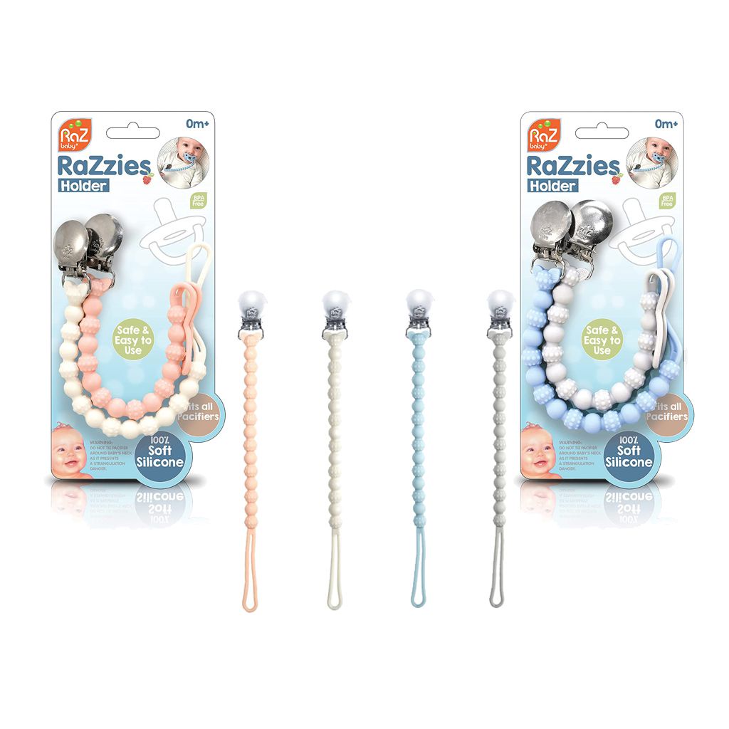 RaZzies Silicone Paci/Teether Holder 2pk (Lightweight pacifier holder ...