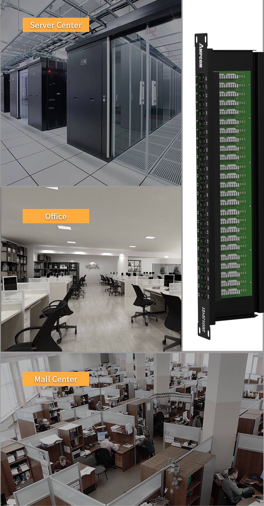 AMPCOM Telephone Patch Panel, 19 Inch Rack 50U Gold-Plated Voice Patch ...