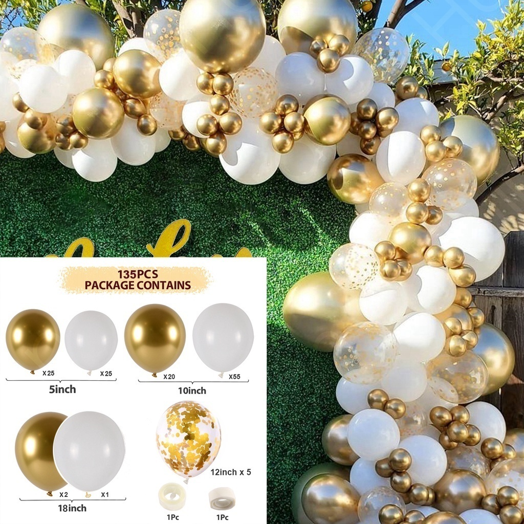 135PCS Classic Black Gold Garland Arch Balloon Set for Graduation Baby ...