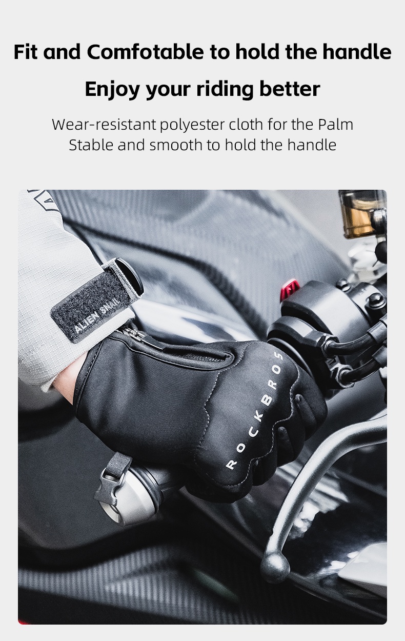 Rockbros Motorcycle Riding Gloves Men's Fleece Warm Rider On-Road Off ...