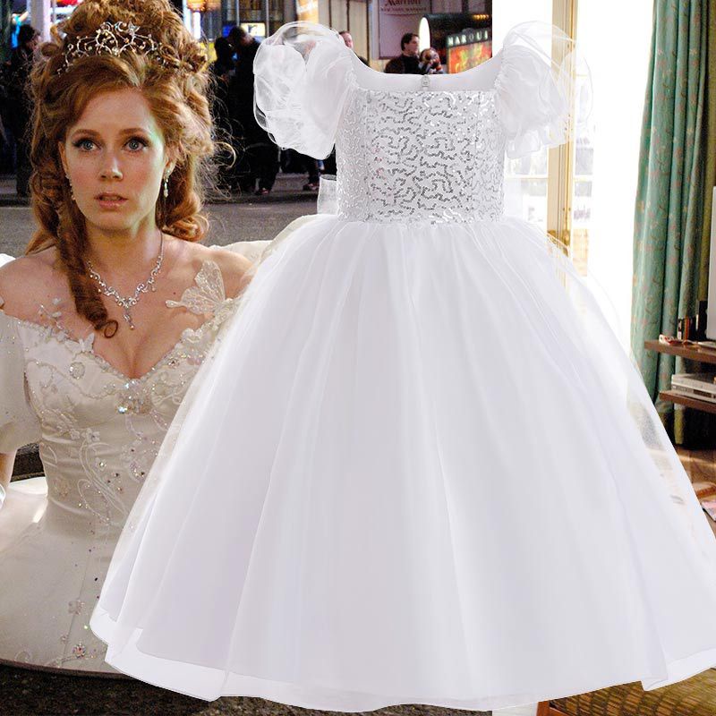 White Puff Sleeve Princess Dress for Girls