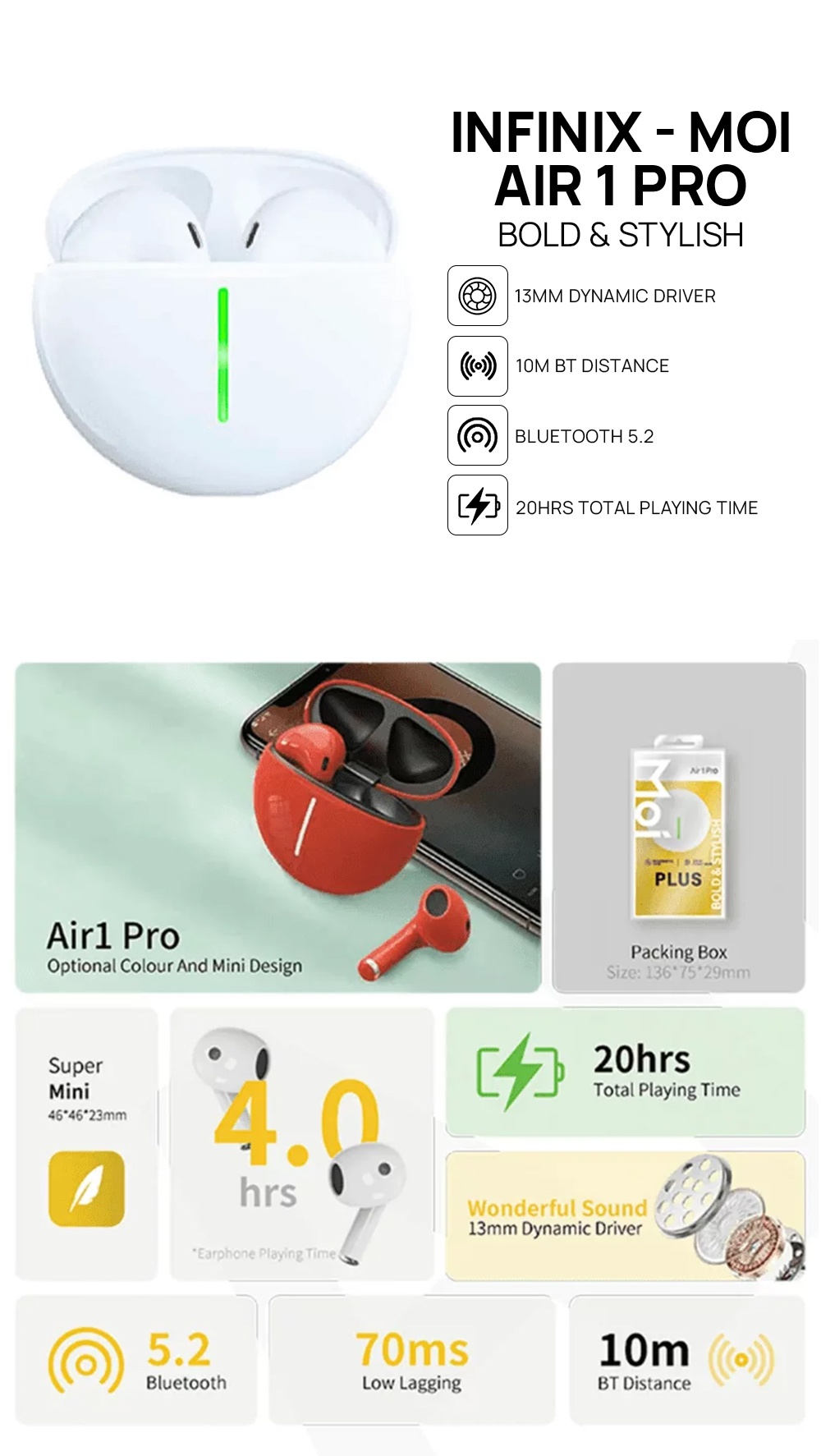 Infinix - Moi Air 1 Pro | 13mm Dynamic Driver | Bluetooth 5.2 | 20hrs ...