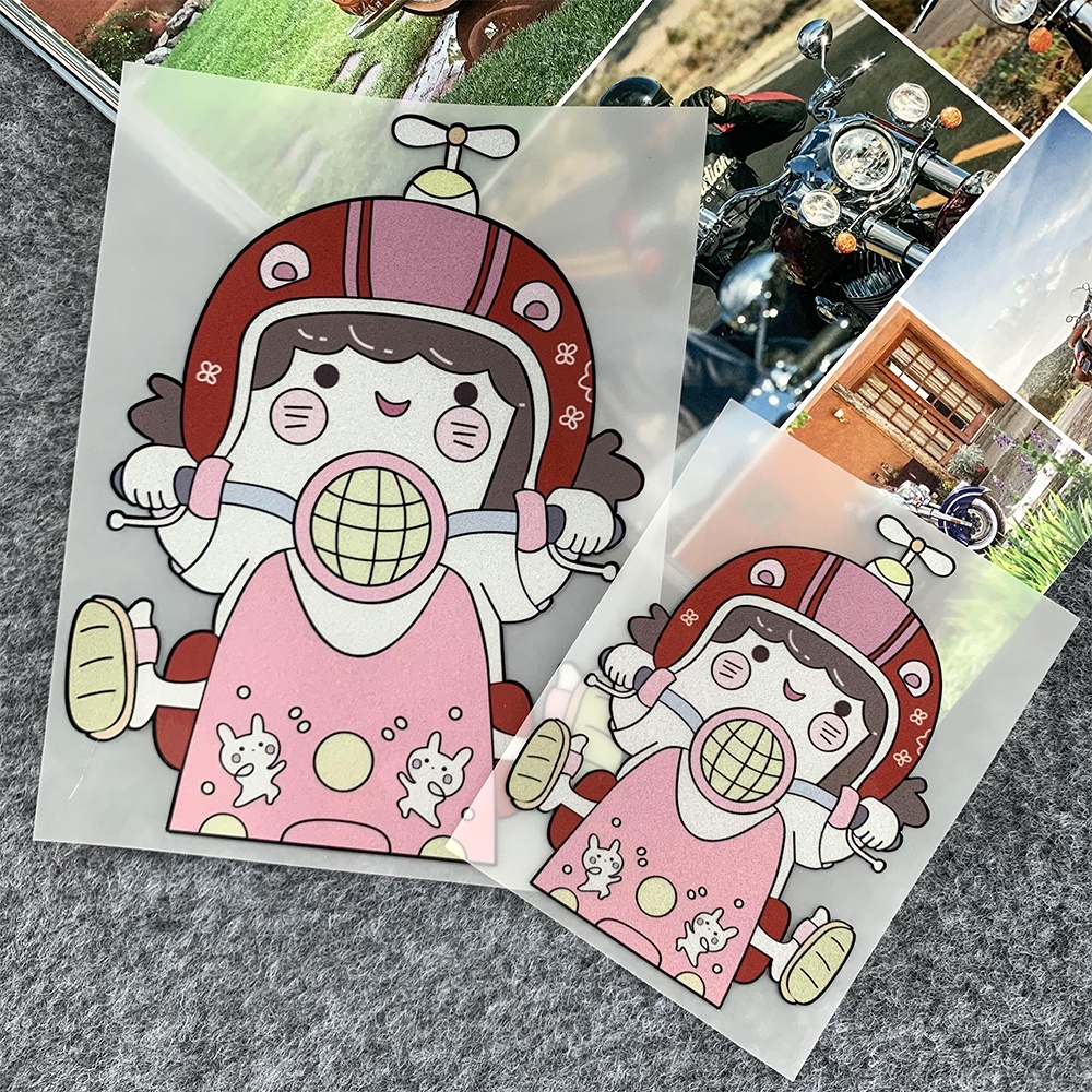 Motorcycle Girl Boy Cute Reflective Sticker Riding Forward Bike ...