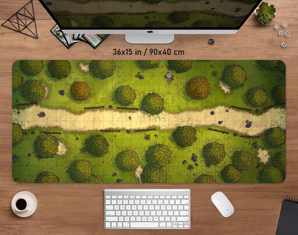 Forest Path Desk mat green mousepad, RPG gaming playmat card dice play