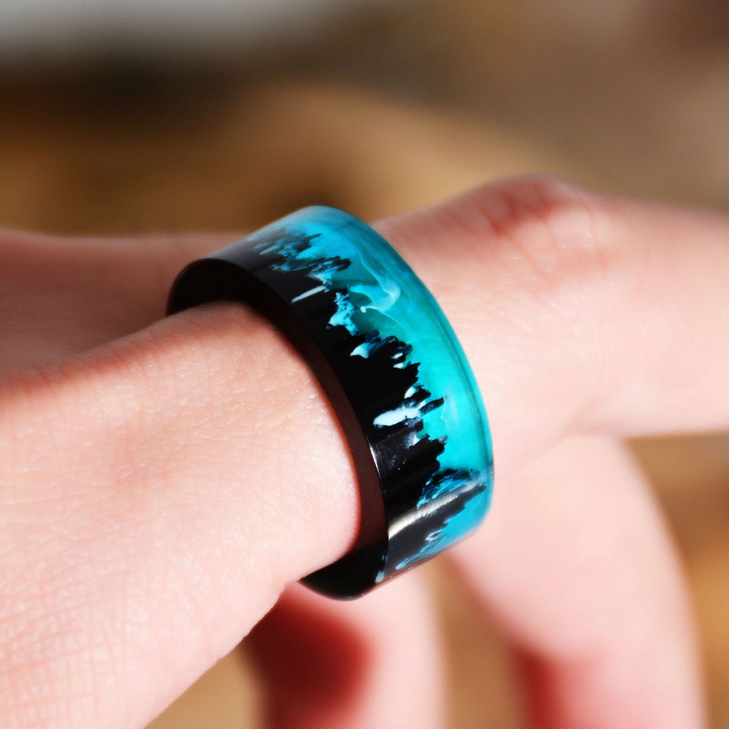 2023 NEW Blue Resin Rings for Women Men Wood Resin Landscape Ring Male ...