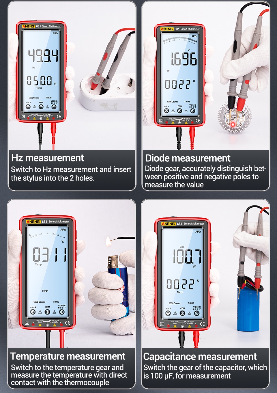681 6000 Counts Digital Multimeter - Smart Anti-Burn Rechargeable NCV Tester With Backlit LCD