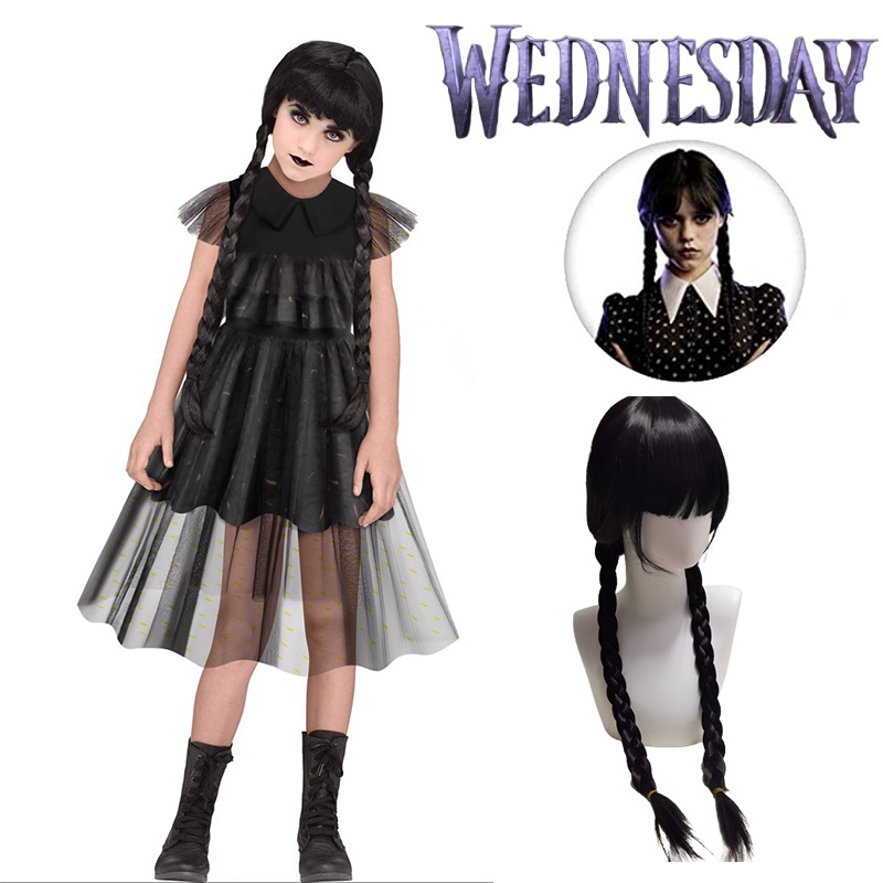 Newest Kid Wednesday Addams The Addams Family Cosplay Black Dress Dance ...