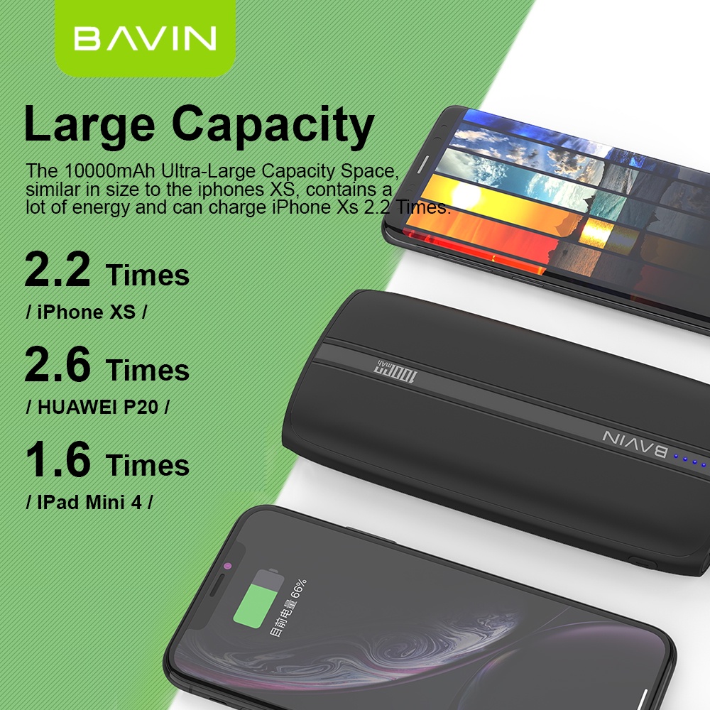 BAVIN PC087 10000mAh Slim Size Portable Power Bank W Micro Type C Input And 2x Usb Output