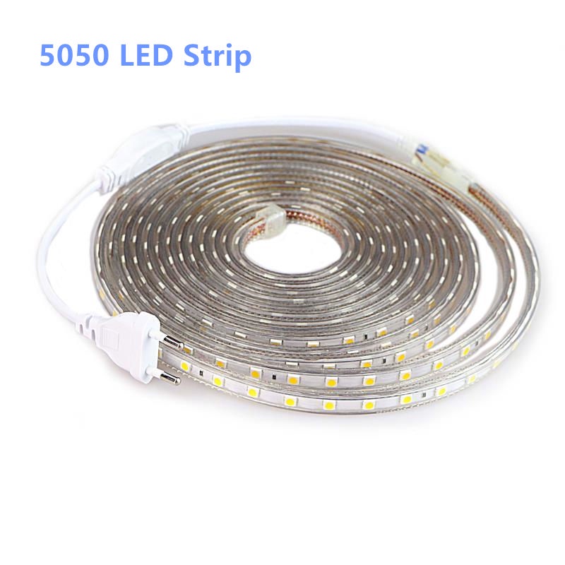 AC 220V Plug In LED Strip Light ON-OFF 5050 60LEDS/M IP65 Waterproof ...