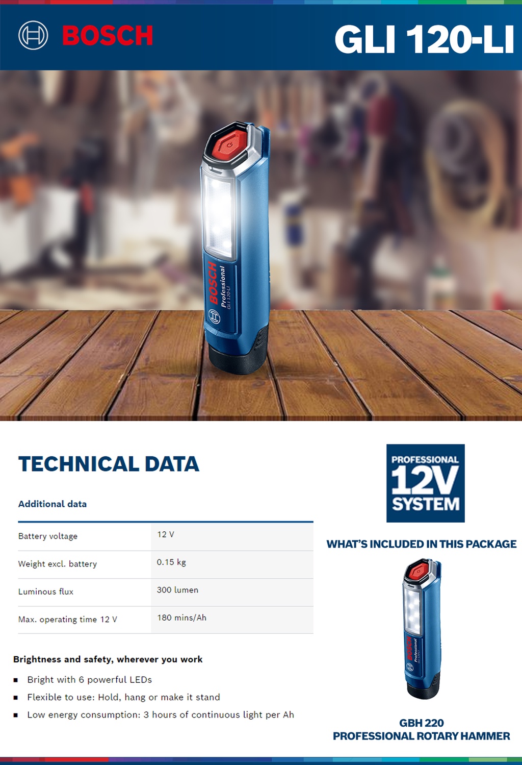 Bosch GLI 120 Cordless Torch (Bare tool) Power Tool/Home