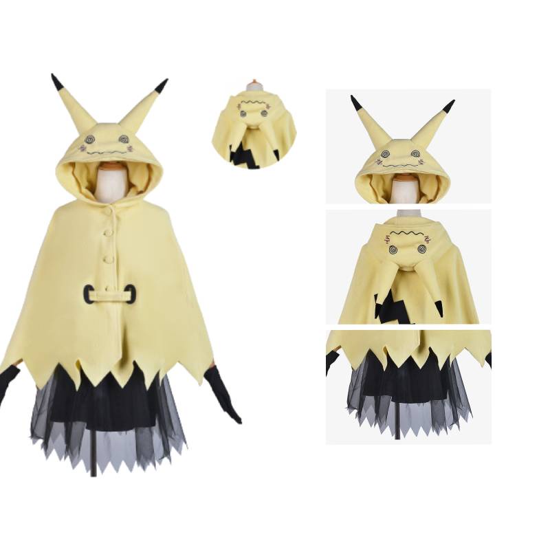 Women's Mimikyu Cloak Dress Cosplay Costume – Hooded Cape With Gloves & Belt
