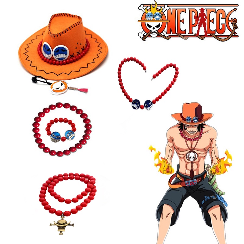 One Piece Portgas D Ace Beads Necklace Hats Cosplay Charm Bracelet