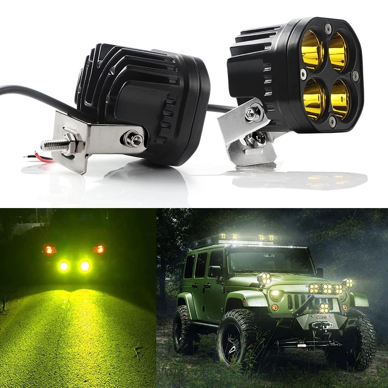 2Pcs LED Square Mini Driving Light Fog Lights Auxiliary Lights Bumper ...