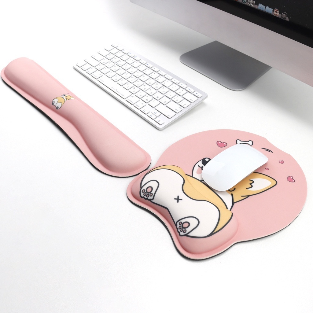 Cute Mousepad With Wrist Rest For Computer Keyboard Mouse Pad Ergonomic Pink Kawaii Mousepad Best Desk Decor Office Girls Pink Desk 2 In 1 Wrist Support Mouse Pad Soft Gel Material Anti Slip Bottom - View #3