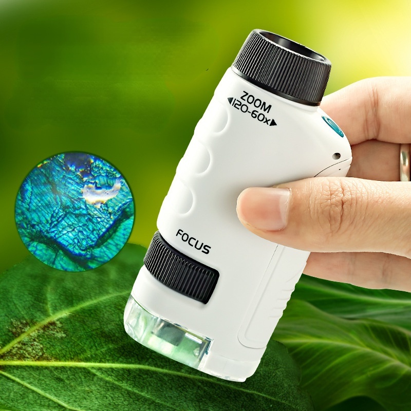 60x-120x LED Lighted Pocket Microscope Handheld Microscope Battery ...