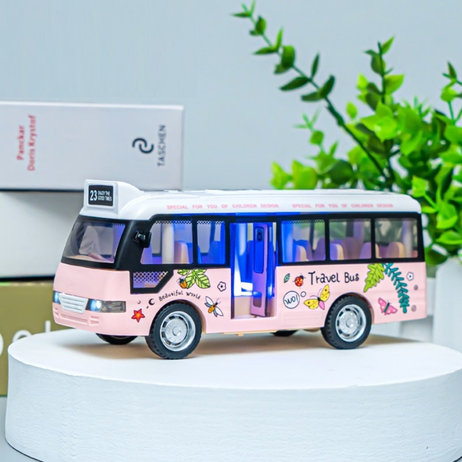Kids toy car inertia bus luminous music simulation can open the door ...
