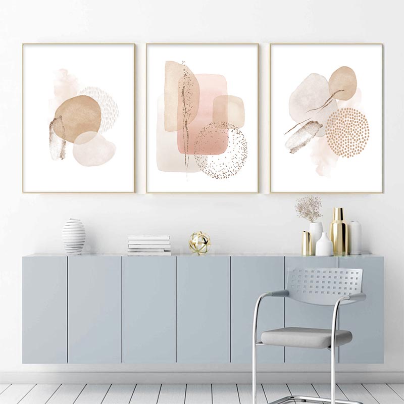 Abstract Watercolor Beige Pink Gold Poster Boho Canvas Print Painting ...