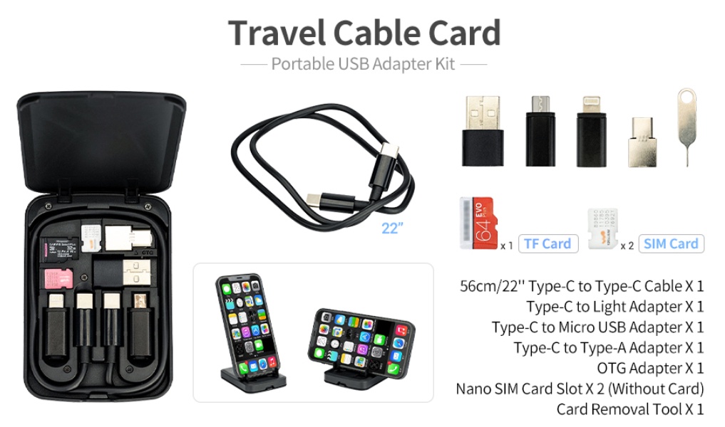 KIWI Multi-Functional Travel Cable Adapter Kit with USB-C Cable & USB-A ...