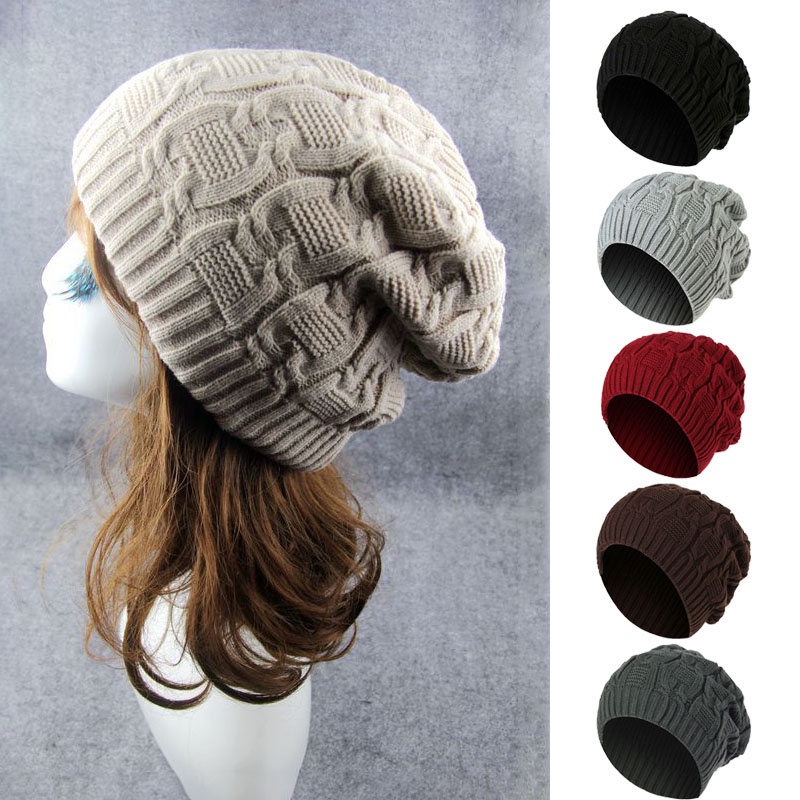 Ladies Men Women Knitted Winter Oversized Slouch Beanie Hat Skateboard