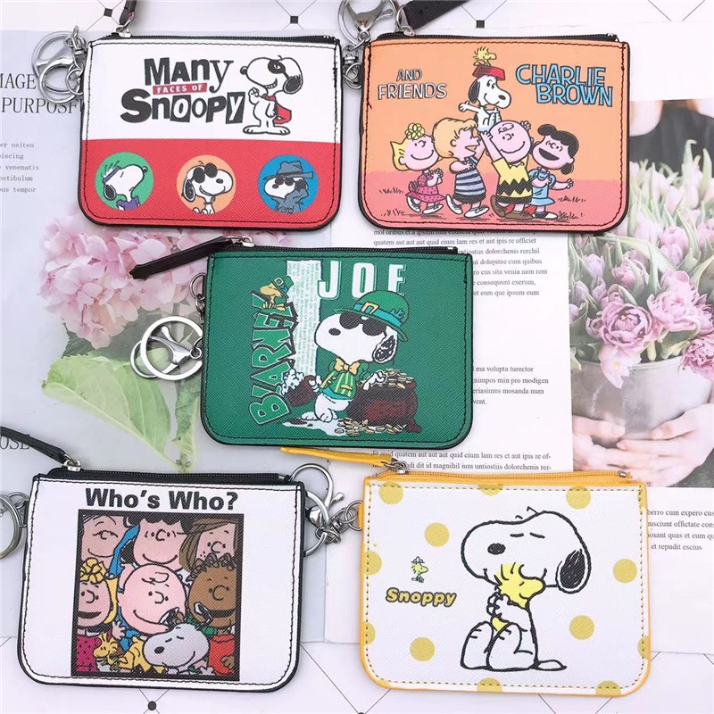 Snoopy Card Holder Coin Purse Leather Student Meal Wallet With Keychain ...